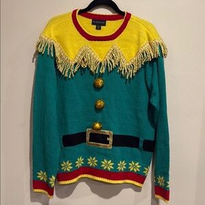 🎄Blizzard Bay Teal and Yellow ugly Christmas Elf Sweater size M